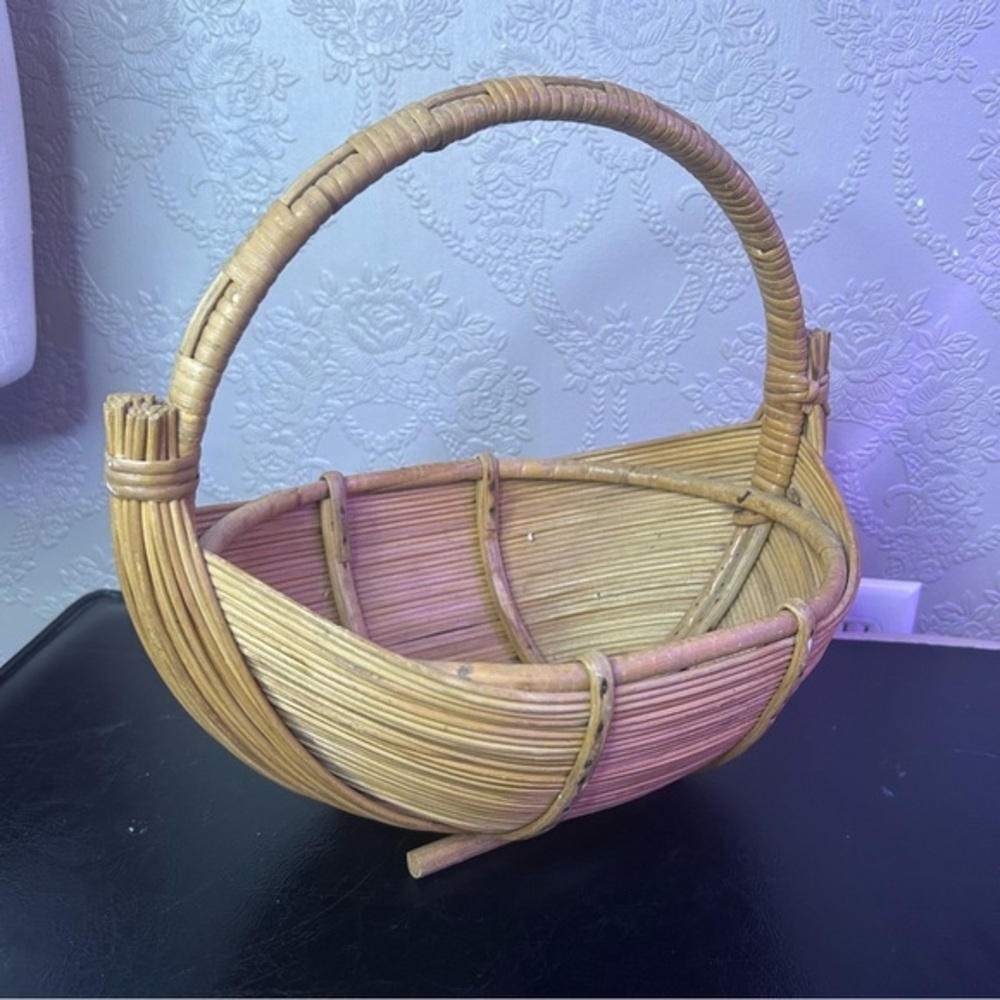 Woven Rattan Basket with Handle Vintage